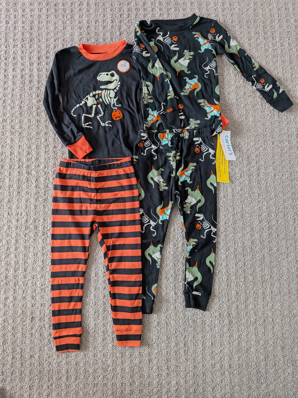 Carter's Kids Black & Orange Dinosaur Halloween Pajama Set Size 2T